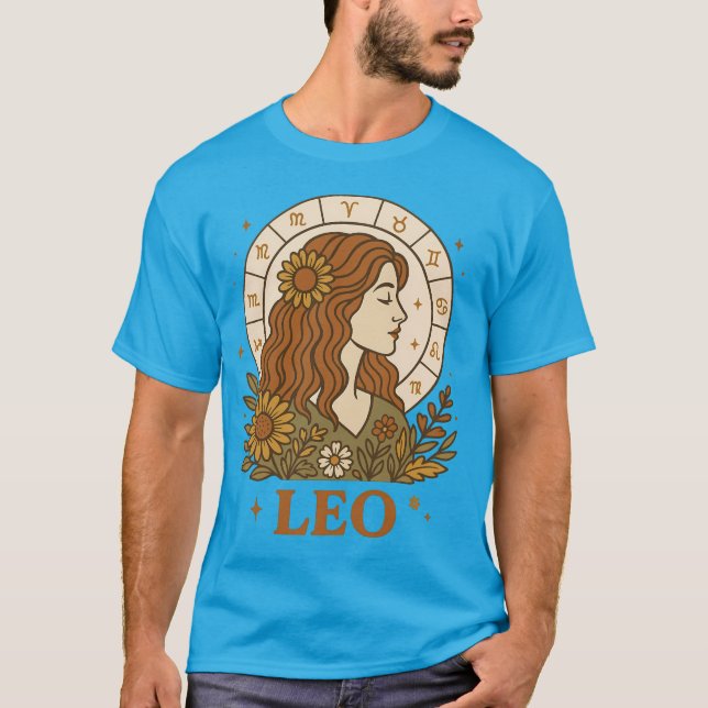 Camiseta Retro Leo Zodiac Boho Astrologia Floral (Frente)