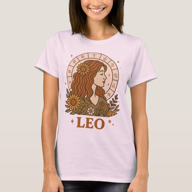 Camiseta Retro Leo Zodiac Boho Floral Astrology (Frente)