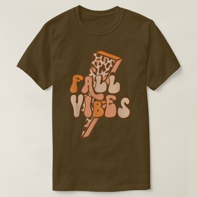 Camiseta Retro Leopardo Lightning Bolt Fall Vibes Funny Aut (Frente do Design)