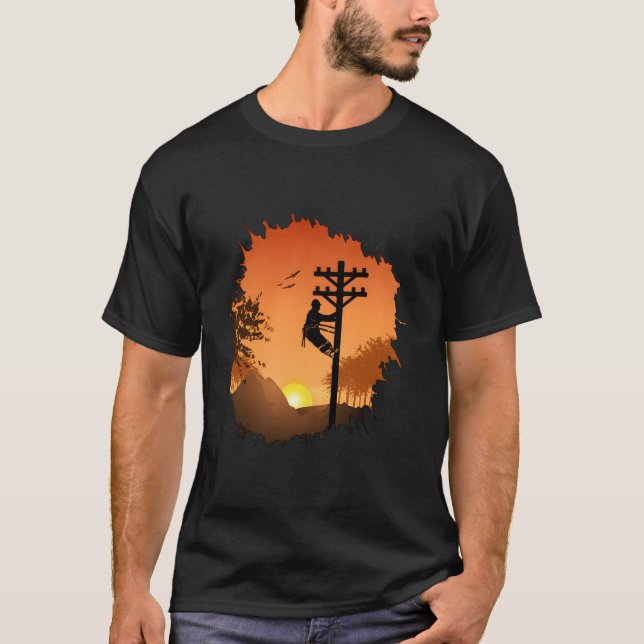Camiseta Retro Lineman Sunset Padre Men Electric Cable Lin (Frente)