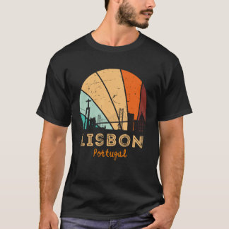Camiseta Retro Lisboa Sunset Skyline Landscape Lisboa Porte