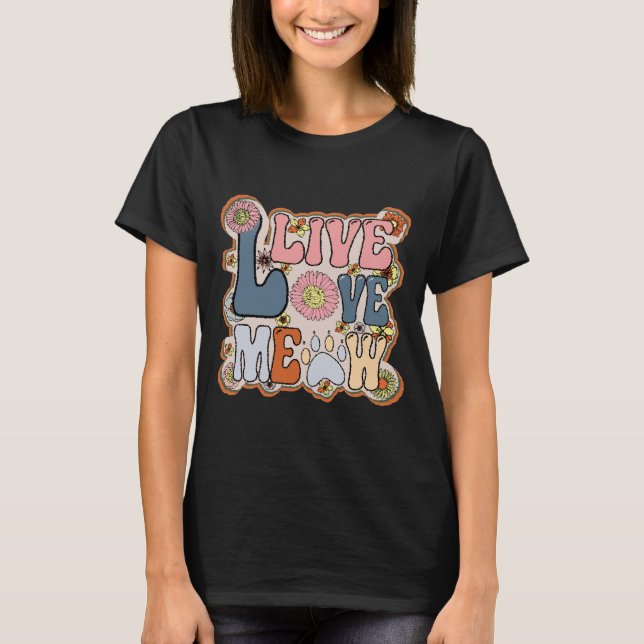 Camiseta Retro Live Love Meow (Frente)