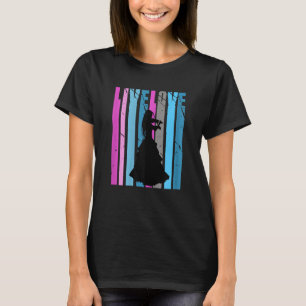 Camiseta Retro Live Love Violin Silhouter Colore