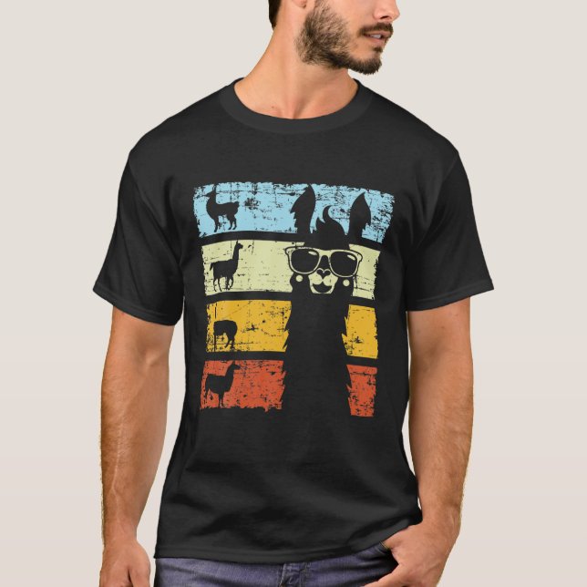 Camiseta Retro Llama Alpaca Com Óculos De Sol Usados (Frente)