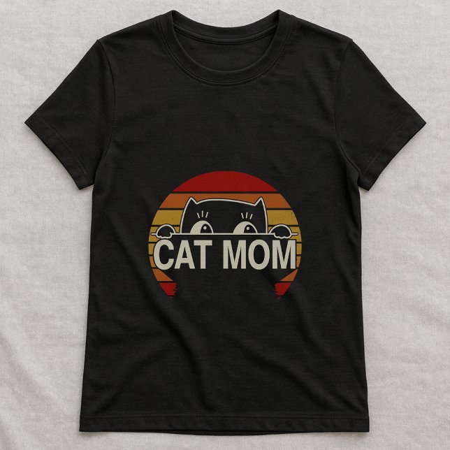 Camiseta Retro Mãe de Gato Fofa; Gato Simples com  (Criador carregado)