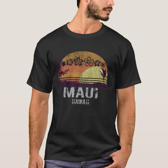 Camiseta Retro Maui Hawaii Beach Sunset Vintage (Frente)