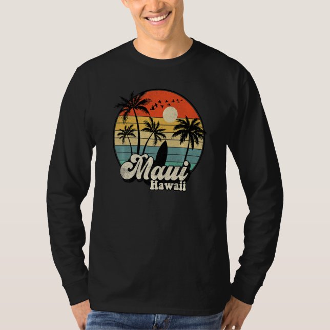 Camiseta Retro Maui Hawaii Hawaiian Vacation Beach Surfing  (Frente)
