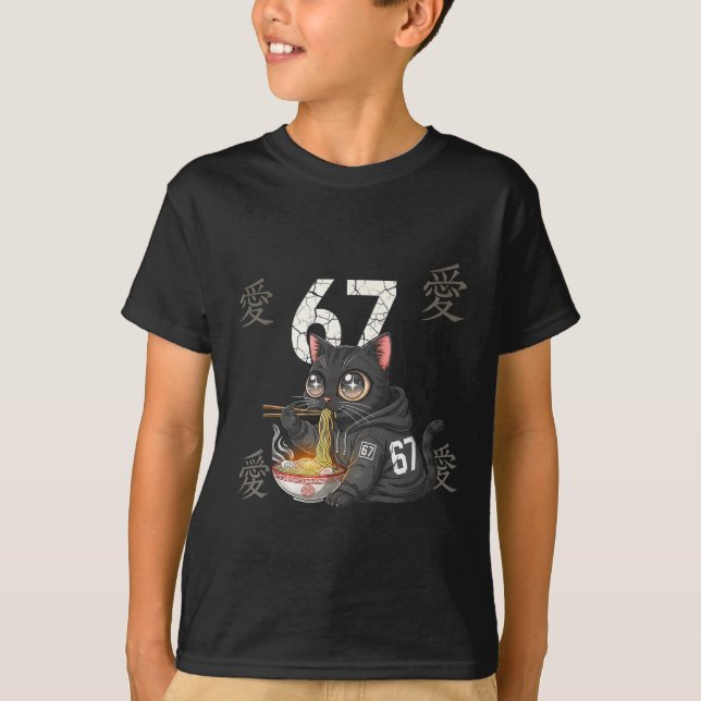 Camiseta Retro Meme 67 Six Seven 6 7 Cat Ramen Japanese Kaw (Frente)
