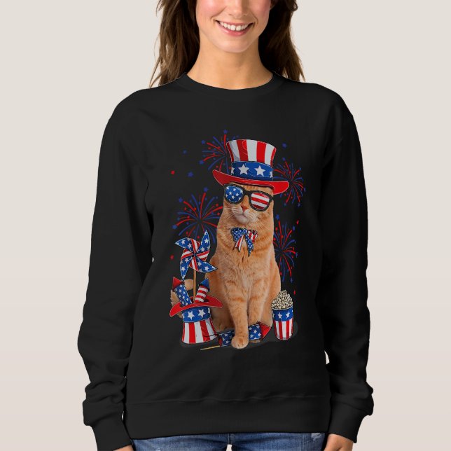 Camiseta Retro Mericat Cat Sunglasses American Flag  4th Of (Frente)