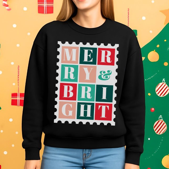 Camiseta Retro Merry and Bright  Christmas Postage Stamp (Criador carregado)