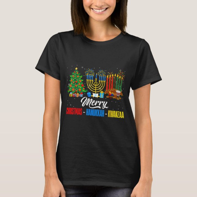 Camiseta Retro Merry Christmas Hanukkah Kwanzaa Happy Holid (Frente)