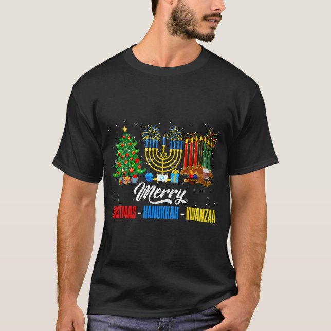 Camiseta Retro Merry Christmas Hanukkah Kwanzaa Happy Holid (Frente)