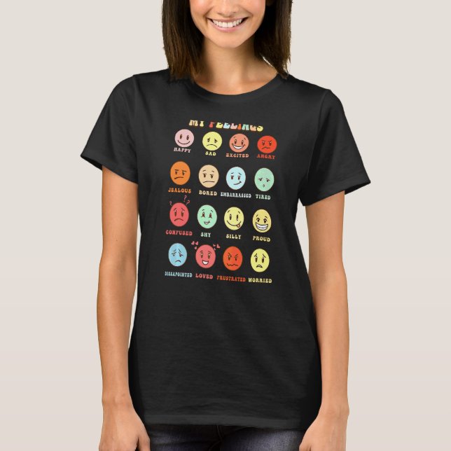 Camiseta Retrô Meus Sentimentos Rostos de Emoção Saúde Ment (Frente)