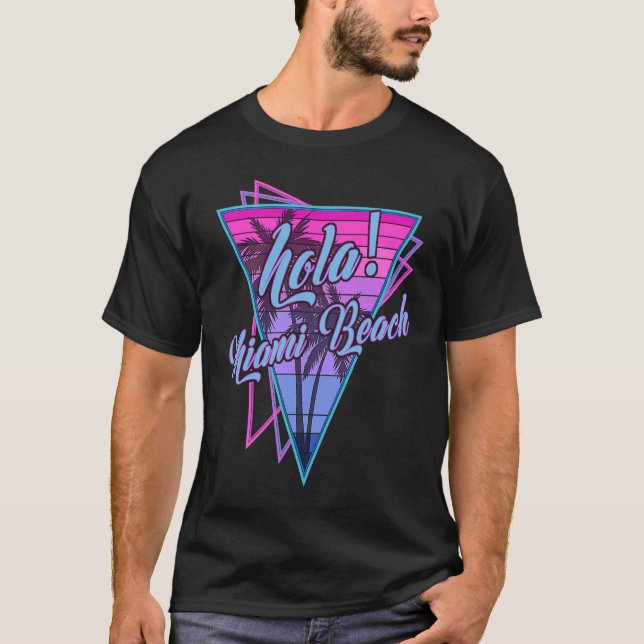 Camiseta Retro Miami Hola Miami Beach Flórida (Frente)
