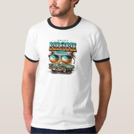 Camiseta Retro Miami Vibes com Carro Clássico e Pulmão Suns