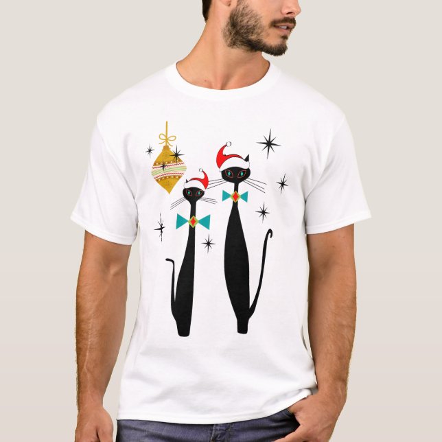 Camiseta Retro Mid Century Modern Cool Cat Christmas  (Frente)
