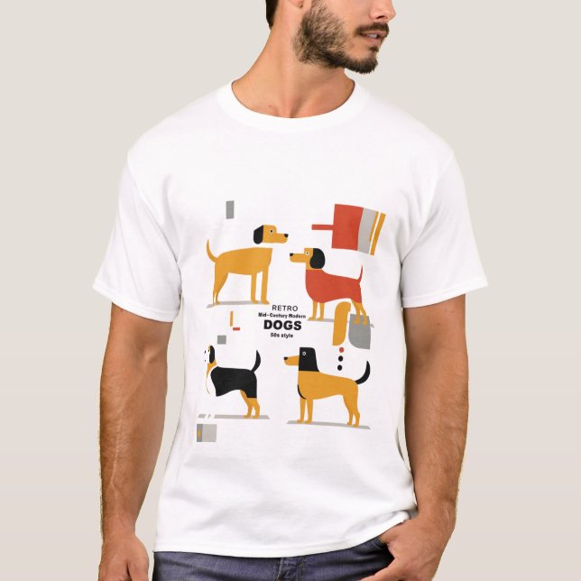 Camiseta Retro Mid-Century Modern Dogs 50s 60s  (Frente)