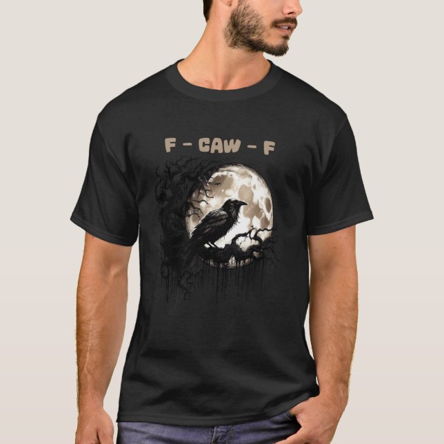 Camiseta Retro Místico Corvo Preto F-Caw-F Lua Celestial Bi (Frente)