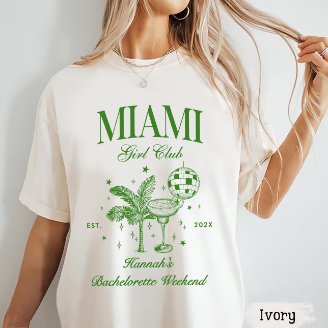 Camiseta Retro Modern Green & Yellow Miami Bach Party (Criador carregado)