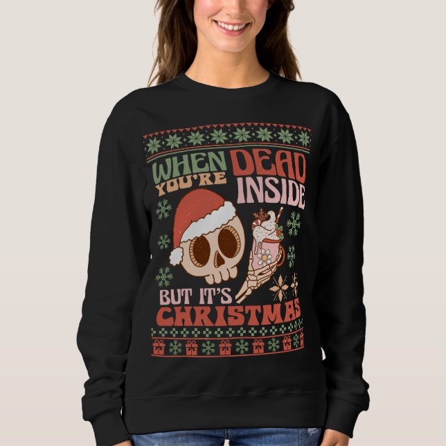 Camiseta Retro "Morto Dentro Mas é Natal" Mulheres Engraçad (Frente)