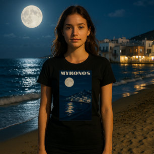 Camiseta Retro Mykonos Moon Vintage Art Style Viagem