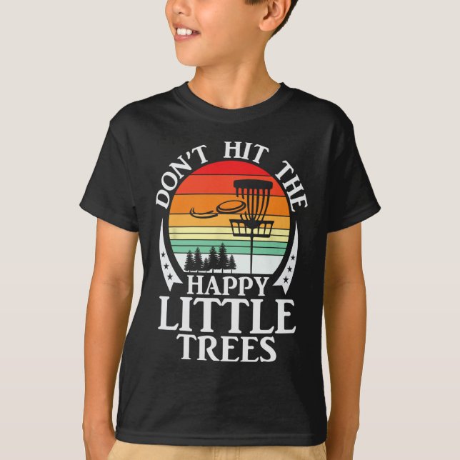 Camiseta Retro Não Acerte as Árvores Felizes Disc Golf (Frente)