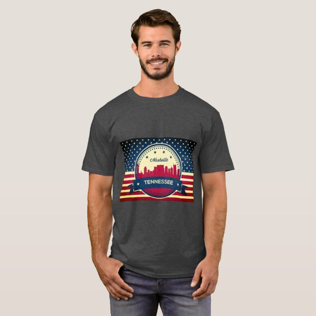 Camiseta Retro Nashville Tennessee Skyline (Frente Completa)