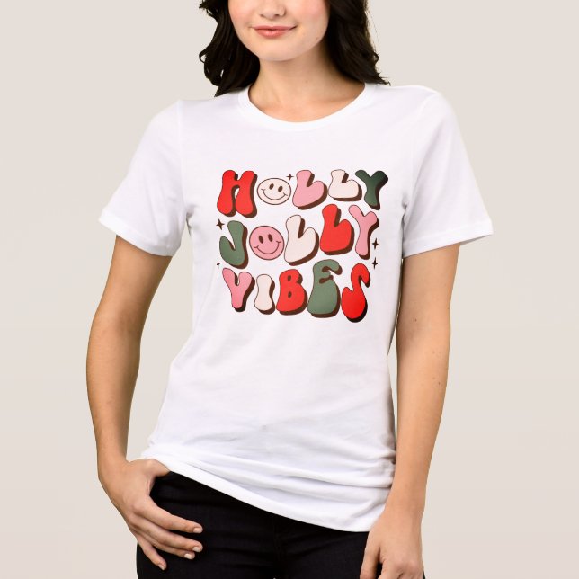 Camiseta Retro Natal Holly Jolly Vibes Feriados de Trendy (Frente)