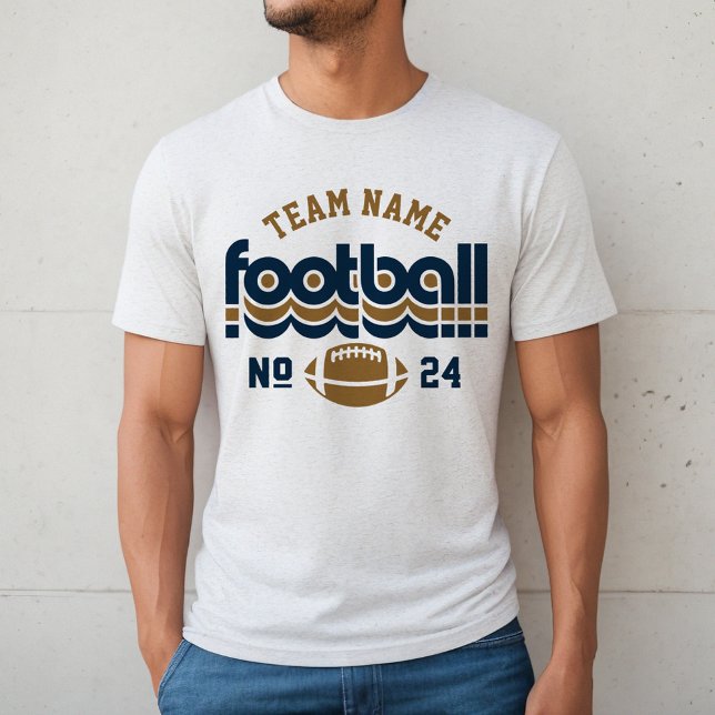 Camiseta Retro Navy Dourado Escuro Número da Equipe de Fute (Criador carregado)