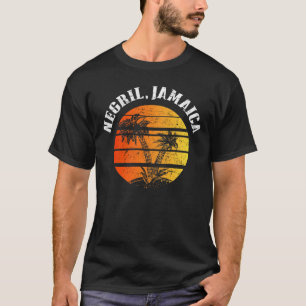 Camiseta Retro Negril Jamaica praia pôr do sol