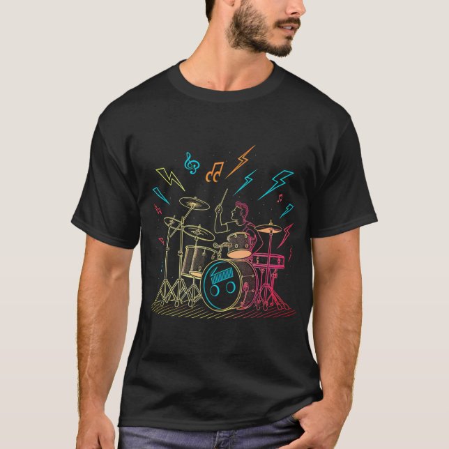 Camiseta Retro Neon Drummer (Frente)