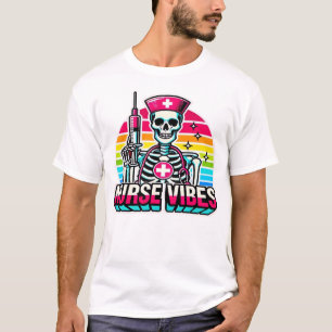 Camiseta Retro Neon Esqueleto Enfermeira � Divertido Desenh