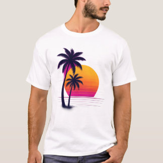 Camiseta Retro Neon Sunset Palms
