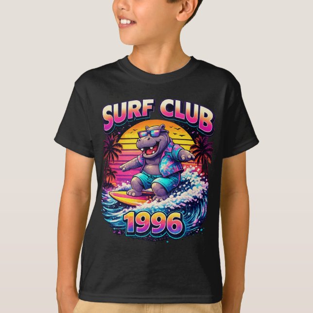 Camiseta Retro Neon Surf Hippo Shirt – Surf Club 1996 Vapor (Frente)