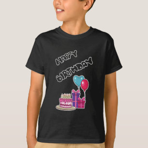 Camiseta Retro Neon Texto Bolha Feliz Aniversário 