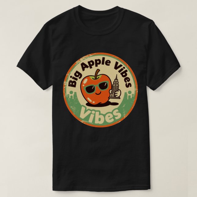 Camiseta Retro New York_ Apple com Empire State Building (Frente do Design)