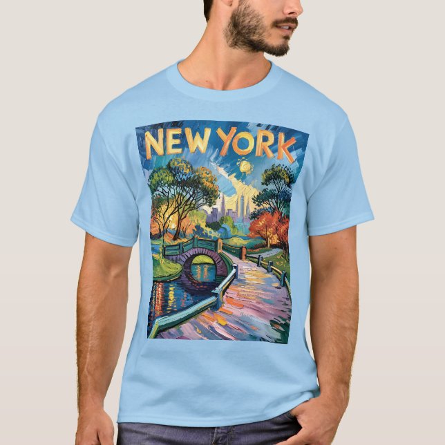 Camiseta Retro New York Central Park Van Gogh Cityscape Art (Frente)