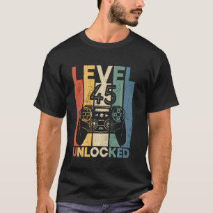 Camiseta Retro Nível 45 Desbloqueado Jogo de Vídeo Engraçad