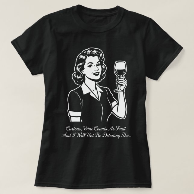 Camiseta Retro 'O Vinho Conta Como Fruta' (Frente do Design)