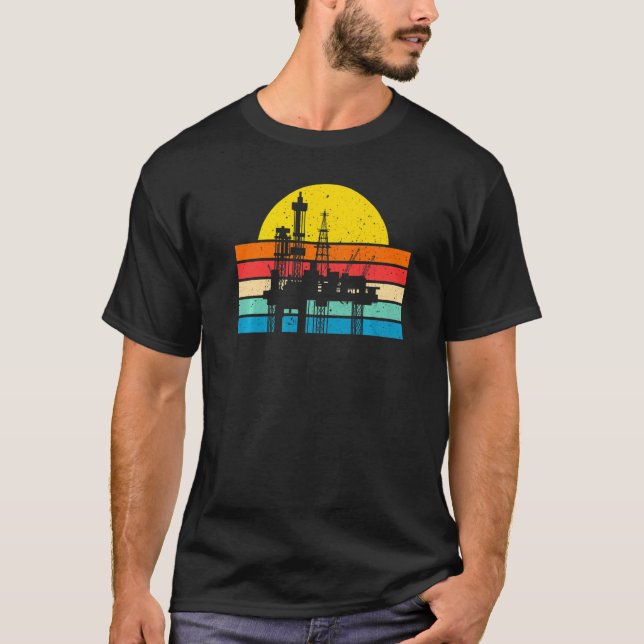 Camiseta Retro Oil Well Pumpjack Oilfield Worker Oil Rig Oi (Frente)