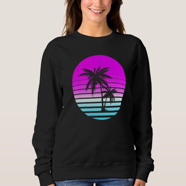 Camiseta Retro Oitenta anos 80 Vaporwave Sunset Palm Trees  (Frente)