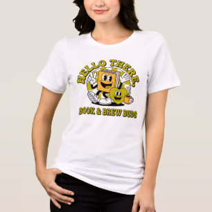 Camiseta Retro Olá Livro & Amigos da Cerveja Cartoon Vintag