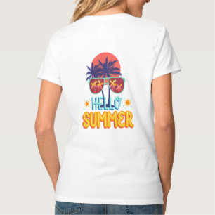 Camiseta Retro Olá Verão Vibes da Praia Árvore Palmeira Cam
