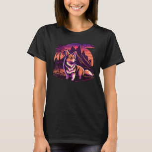 Camiseta Retro Onda Sintética Vaporwave 80s Corgi Galês