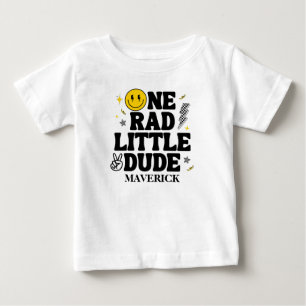 Camiseta Retro One Rad Little Dude Sorriso Menino 1º Aniver