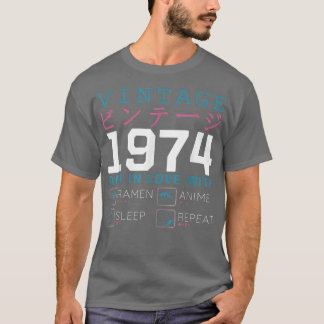 Camiseta Retro Otaku Kanji Vintage 1974 Birthday Ramen Anim