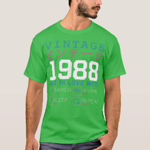 Camiseta Retro Otaku Kanji Vintage 1988 Birthday Ramen Anim