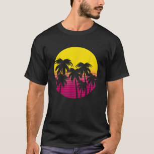 Camiseta Retro Palm Trees Beach Sunset 80s Férias de Verão