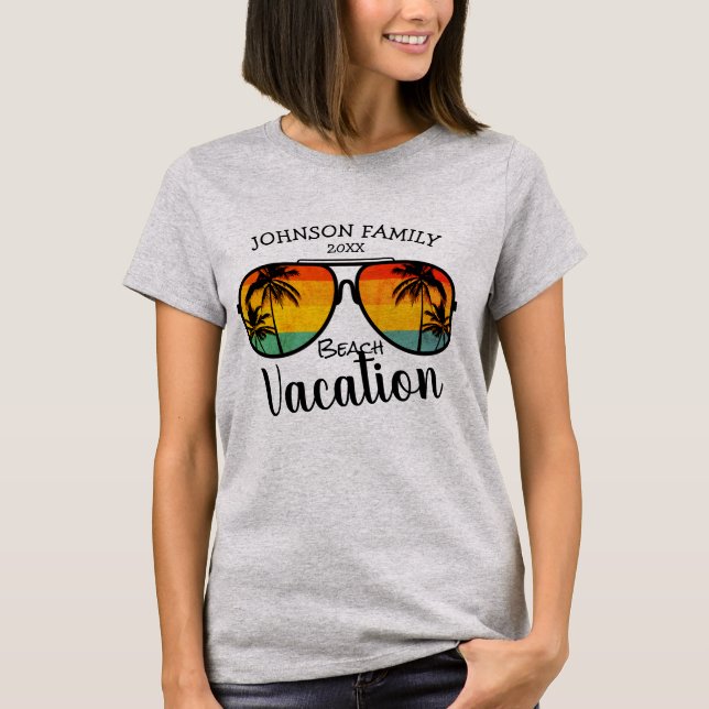 Camiseta Retro Palm Trees Óculos De Sol Férias Familiares (Frente)