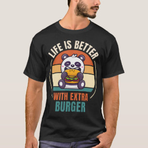 Camiseta Retro Panda Vida Retro É Melhor Com Hambúrguer Ext